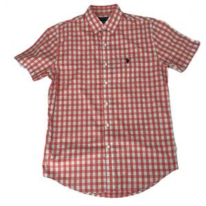 BOGO 50%OFF‎ US Polo Assn Short Sleeve Shirt Mens S Orange Poly-Cotton Checkered